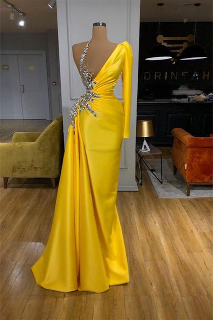 Long Sleeves Yellow Mermaid Prom Dress PD0399