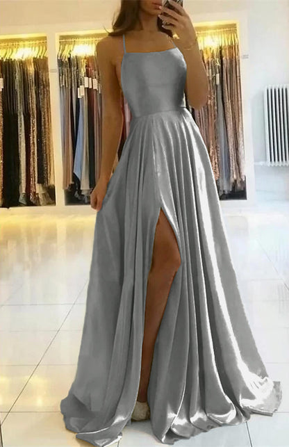 Spaghetti-Straps Prom Dress With Slit PD0178