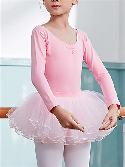 Ballet Skirts Kids' Dancewear Pure Color Tulle Long Sleeve Girls' Performance Cotton Blend