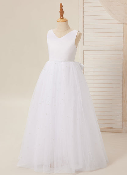 Elegant Princess Ball Gown Satin & Tulle Flower Girl Dress