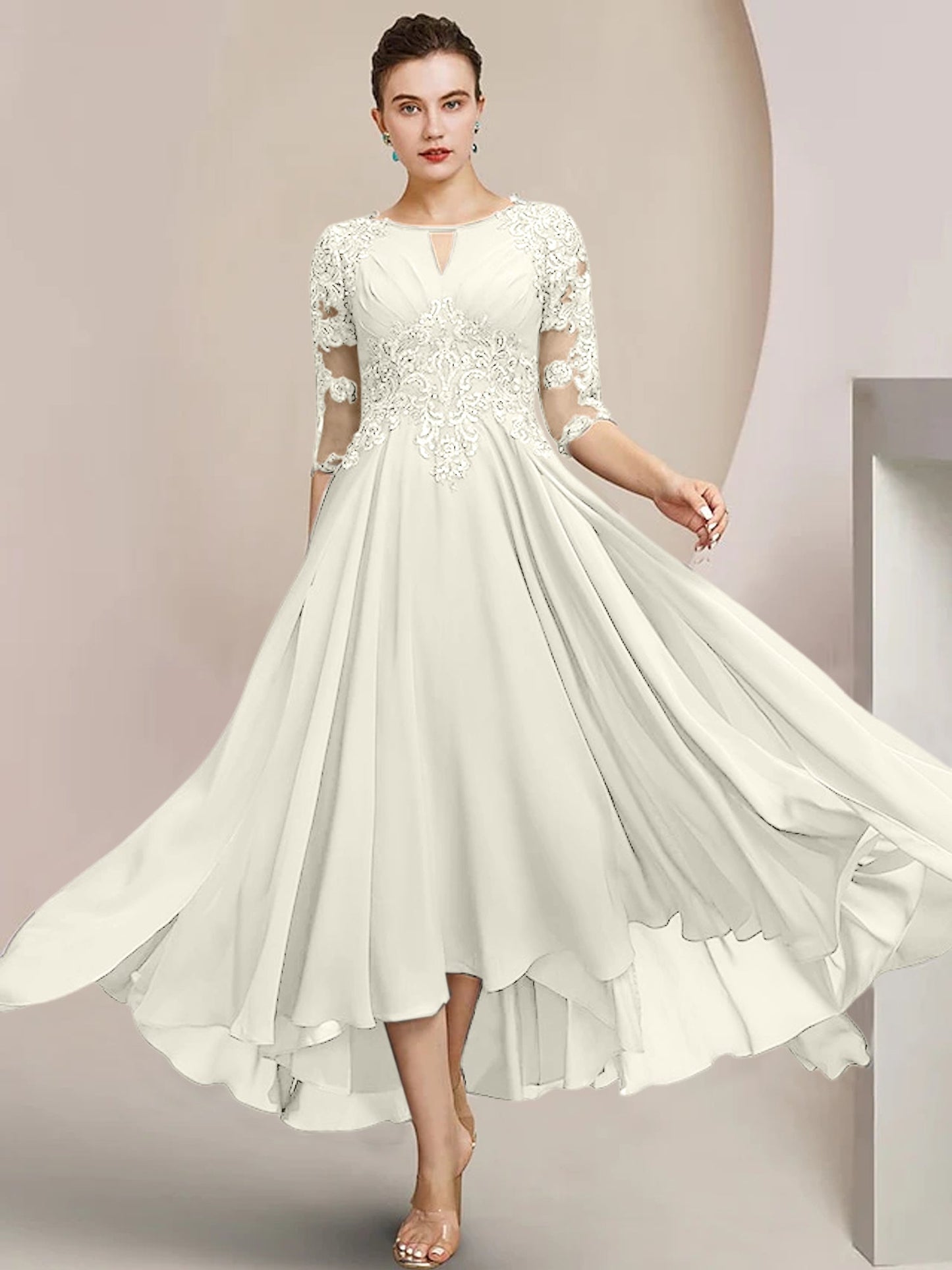 A-Line/Princess Scoop Tea-Length Mother of the Bride Dresses