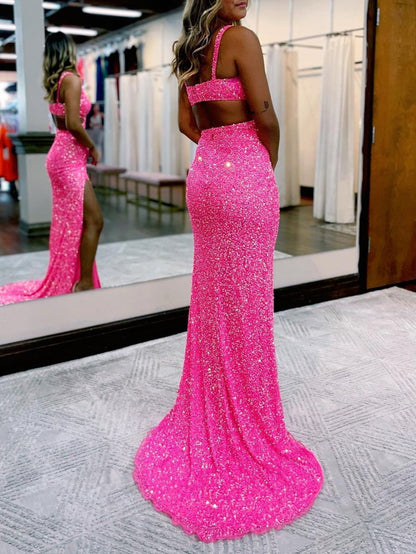 Salma |Mermaid V Neck Sequins Prom Dress with Slit