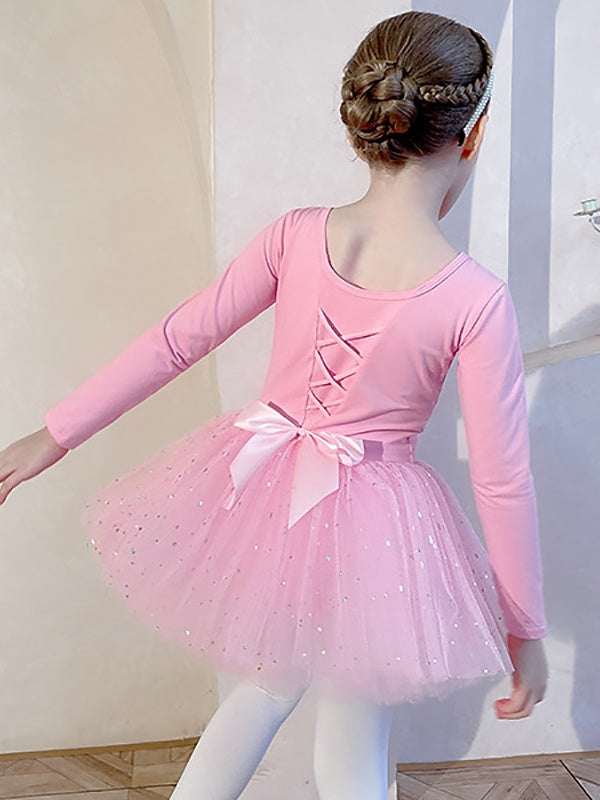 Kids' Dancewear Bowknot Lace Solid Long Sleeve Girls' Performance Cotton Blend Tulle