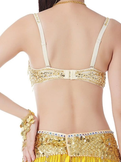 Belly Dancewear Rhinestone Tassel Sleeveless Spaghetti Straps Bra