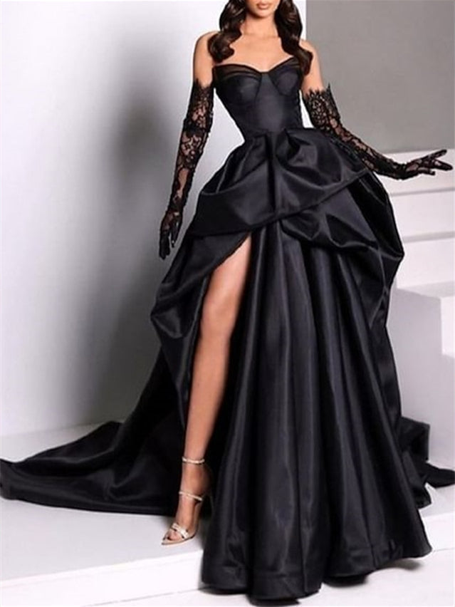 A-Line/Princess Strapless Sleeveless Court Train Evening Dresses with Slit