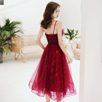 Cute burgundy tulle short prom dress homecoming dress  8252