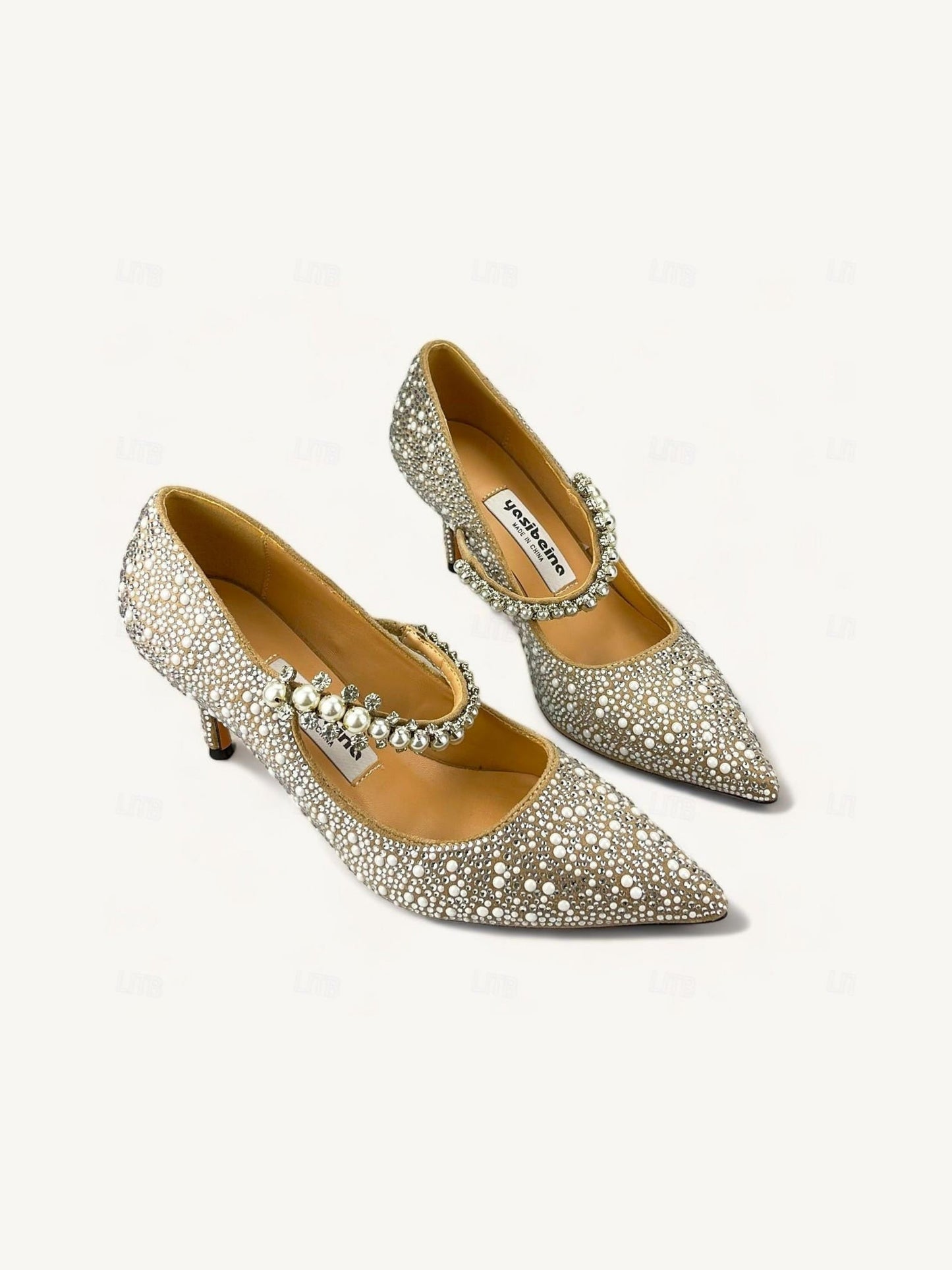 Women's Wedding Shoes Rhinestone Sparkling Shoes Flat Heel Pointed Toe Bridal Shoes