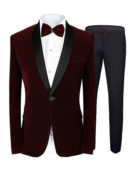 Green Blue Burgundy Men's Velvet Regular Single Breasted One-Button Party Suits Jacket