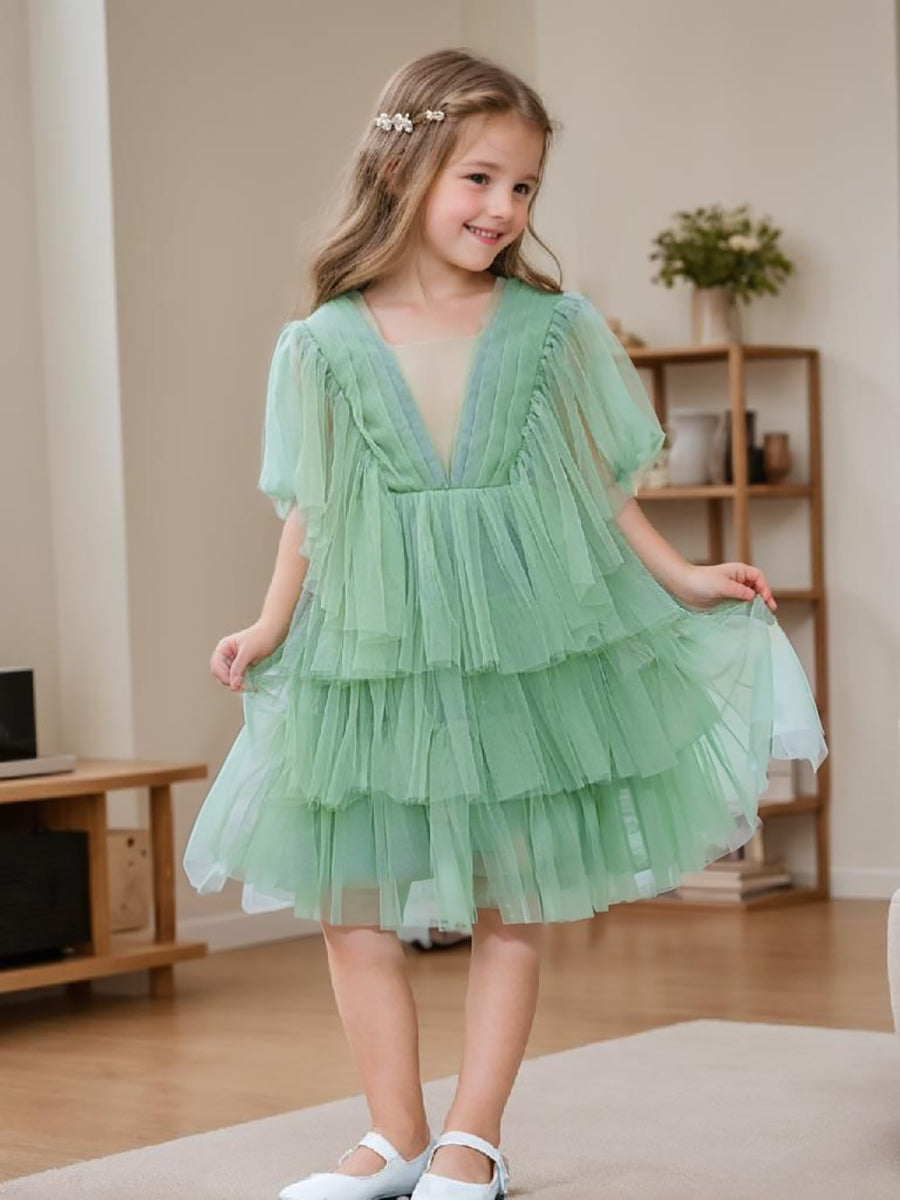 Enchanted Garden Fairy Elegant Tulle Green Flower Girl Dress