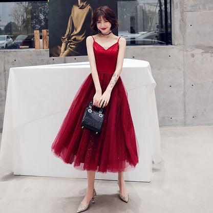 Burgundy tulle short prom dress cocktail dress  8357