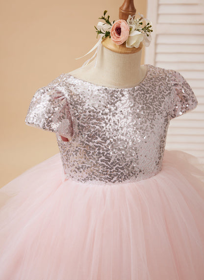 Ball-Gown/Princess Tulle Pink Birthday Flower Girl Dress