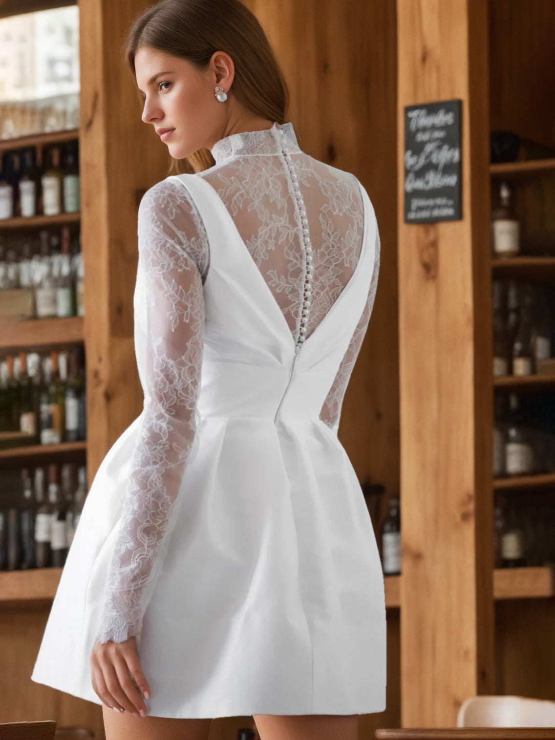 A-Line/Princess Deep V-Neck Long Sleeves Mini Wedding Dress With Ruffles