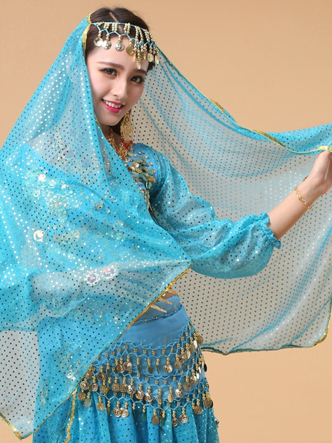 Belly Dance Veil Women's Performance Tulle Crystals / Rhinestones Headwear