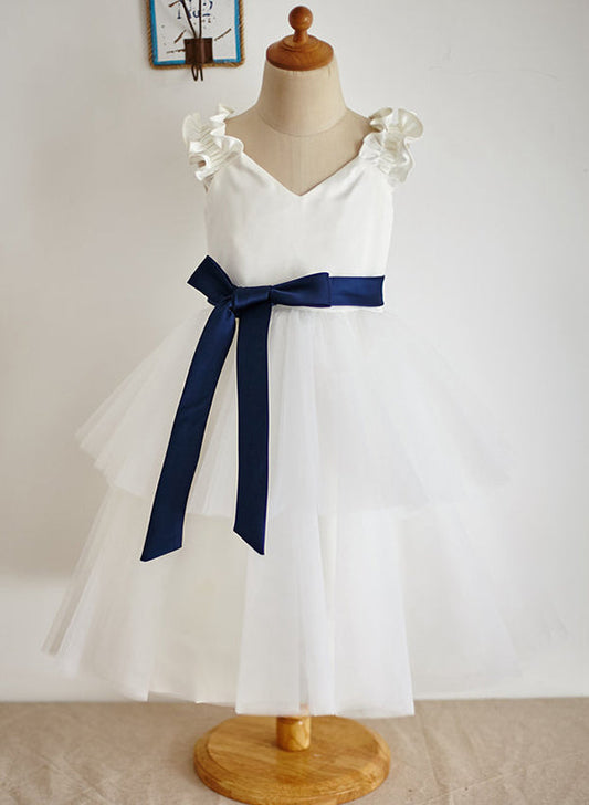 A-Line/Princess V-Neck Flower Girl Dresses With Sash