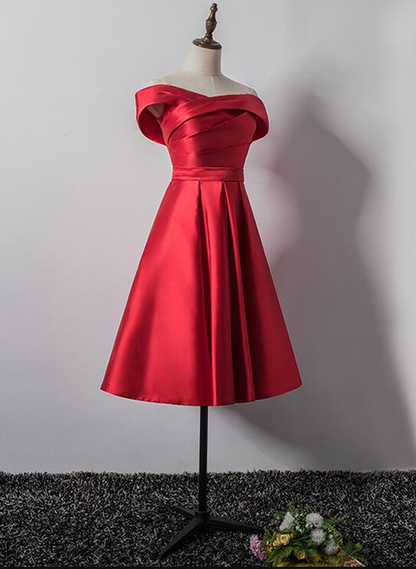 Cute Red Satin Off Shoulder Homecoming Dress, Red Homecoming Dress gh449