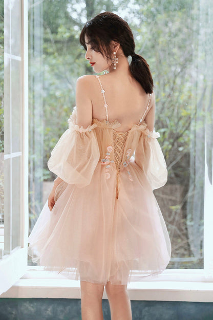 Cute tulle applique short prom dress homecoming dress  10608