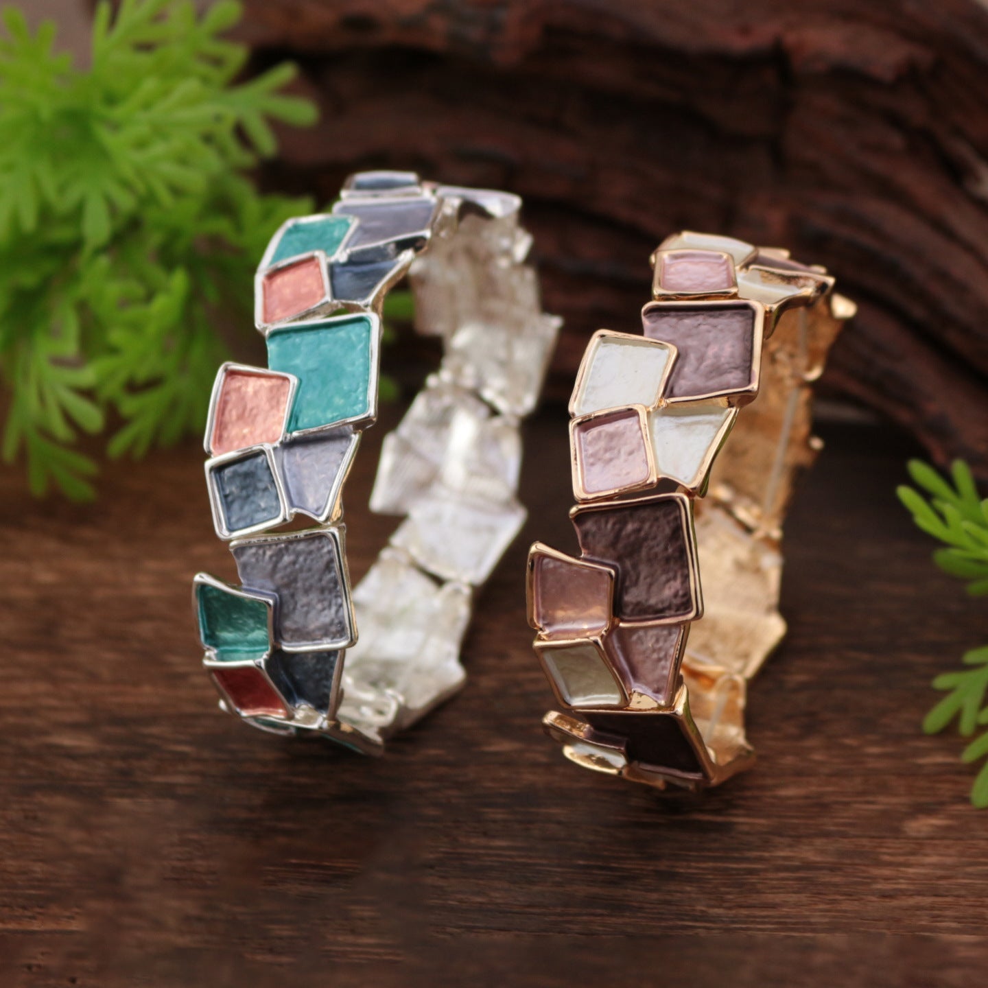 Delicated High-End Enamel Geometrical Square Alloy Stretch Bracelet