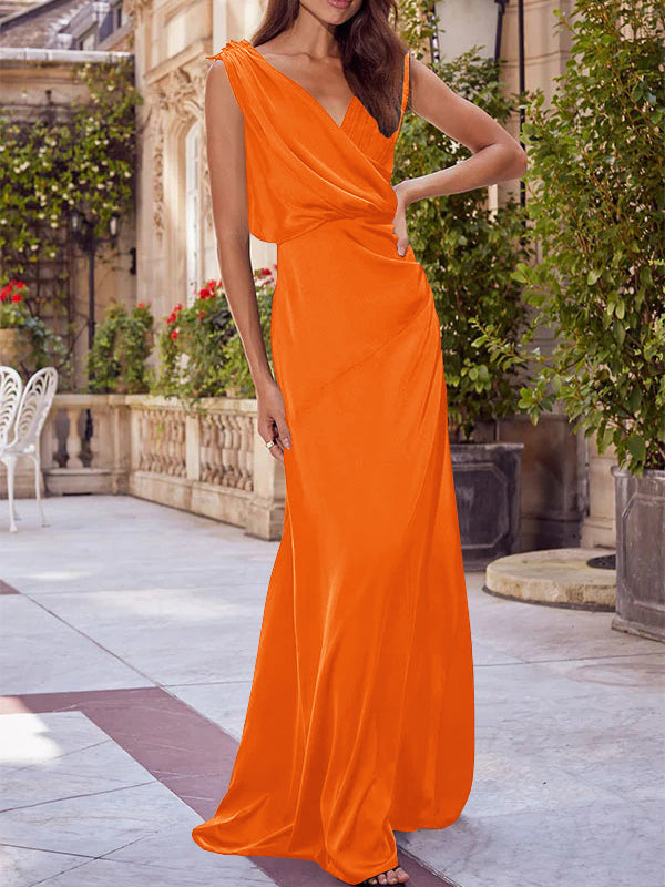 A-Line/Princess V-Neck Sleeveless Floor-Length Mother of the Bride Dresses with Ruched