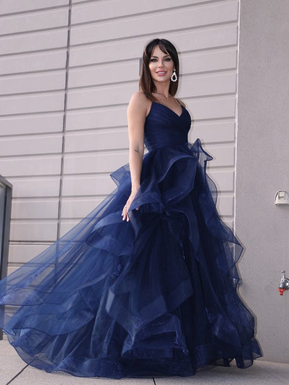 Spaghetti-Straps Prom Dress Split With Ruffles PD0142