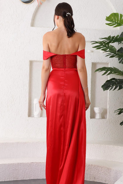 Amazing Red Off-the-shoulder Sweetheart Mermaid Prom Dress With Split ED0427