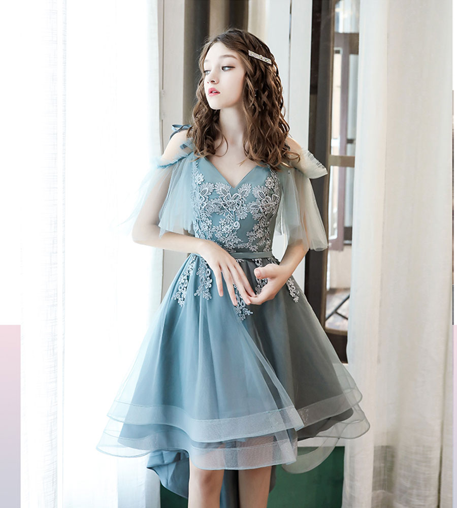 Blue lace homecoming dress bridesmaid dress  8333