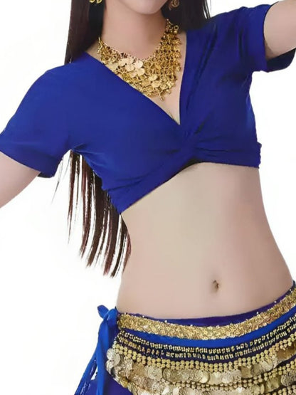 Belly Dance Short Sleeves Vest Ruched Performance Costume with Wrap