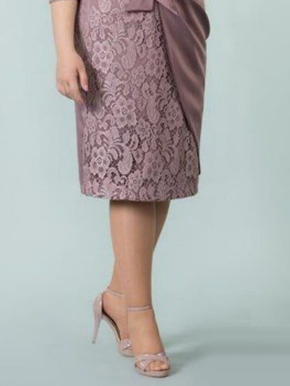 Sheath/Column Square Neck Tea-Length Mother of the Bride Dresses