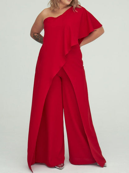 Jumpsuit/Pantsuit 1/2 Sleeves One-Shoulder Floor-Length Wedding Guest Dresses