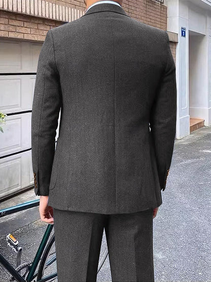 Men's Tailored Fit Single Breasted Two-buttons 3 Pieces Wedding Tweed Suits