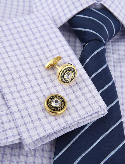 Men's Fashion 2Pcs Cufflinks Golden Geometric with Rhinestones