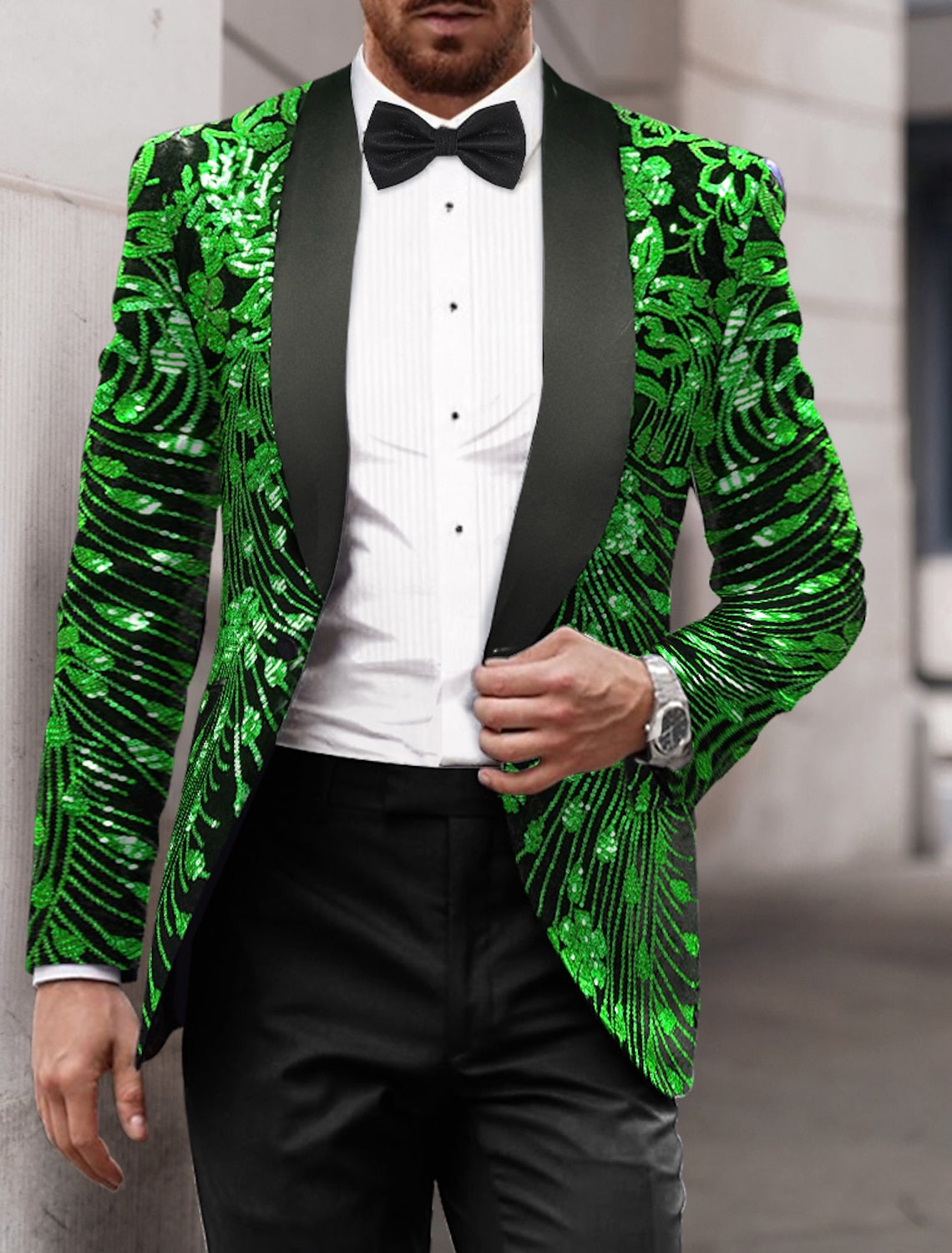 Gold Red Blue Purple Men's Tailored Fit Single Breasted One-button Sequins Party Jacket