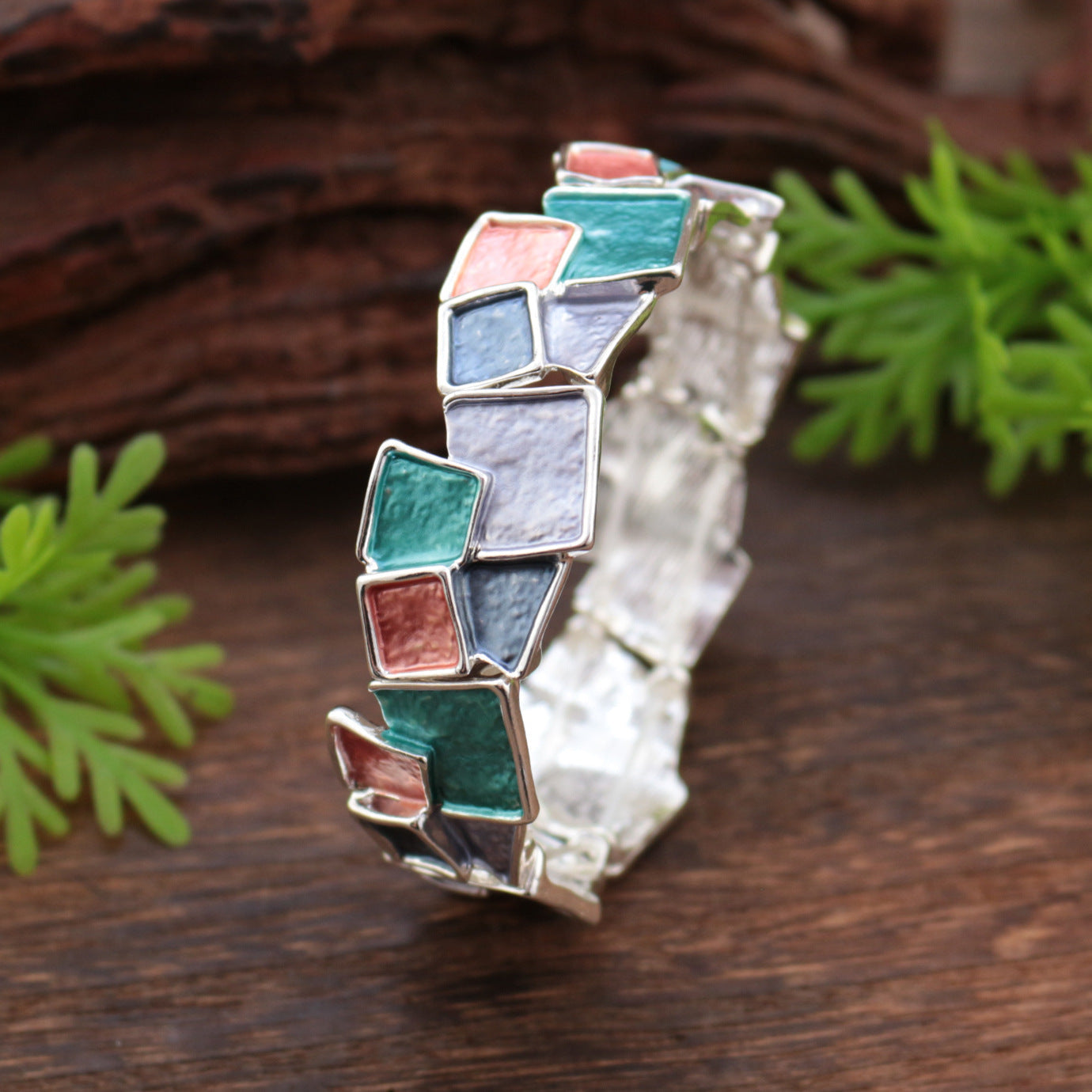 Delicated High-End Enamel Geometrical Square Alloy Stretch Bracelet