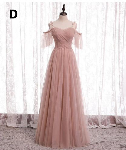 Pink Elegant A-line Tulle Long Ball Gown Evening Gown Bridesmaid Dress 8369