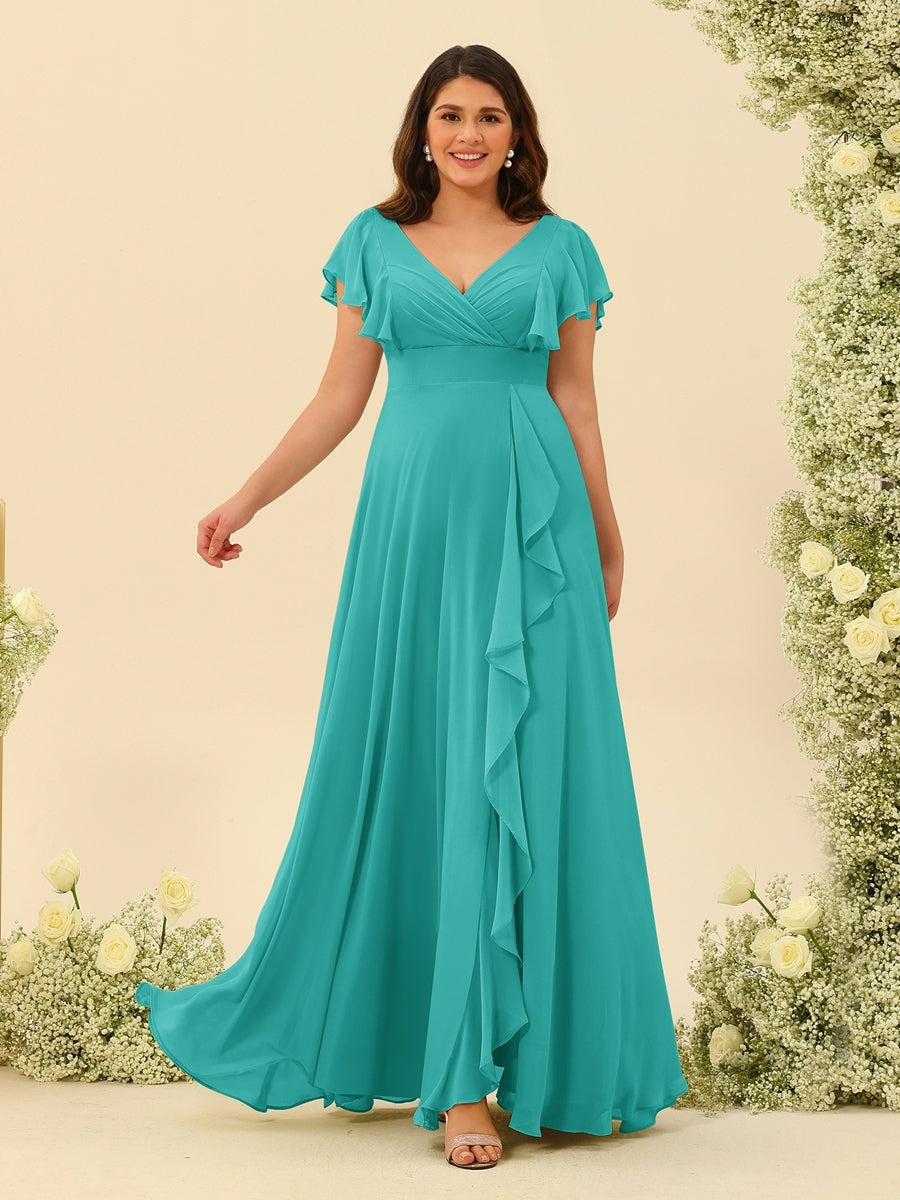 A-Line/Princess V-Neck Plus Size Bridesmaid Dresses with Ruffles