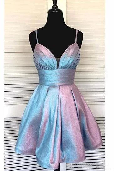 Cute Spaghetti Straps V Neck Short Homecoming Dresses Backless Short Prom Dresses gh882