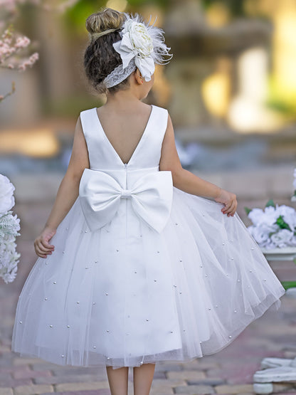 Ball-Gown/Princess Satin Tulle Knee-length Flower Girl Dress