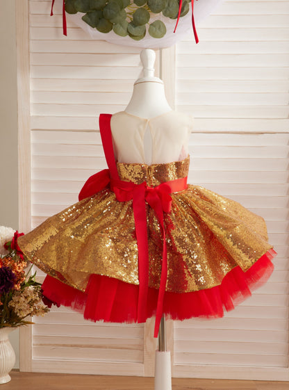 Stunning Red and Gold Sequin Baby Girl Dress