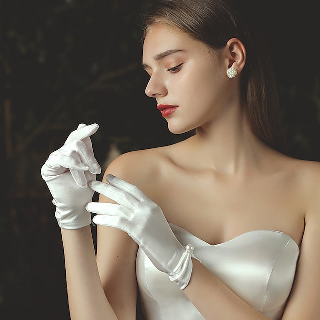 Satin Wrist Length Glove Classical / Elegant / Formal With Faux Pear