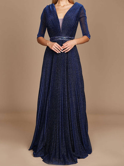 A-Line/Princess V-Neck 3/4 Length Sleeves Floor-Length Mother of the Bride Dresses