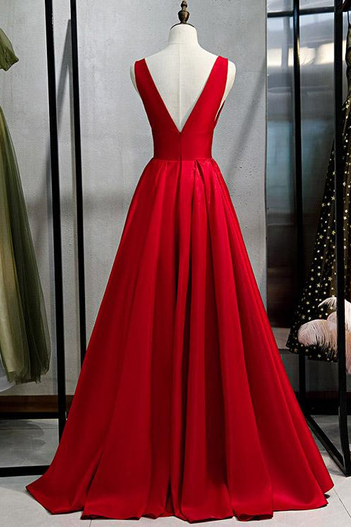 Edgynewlook Elegant Red V-neck A-Line Prom Dress With Sleeveless Online