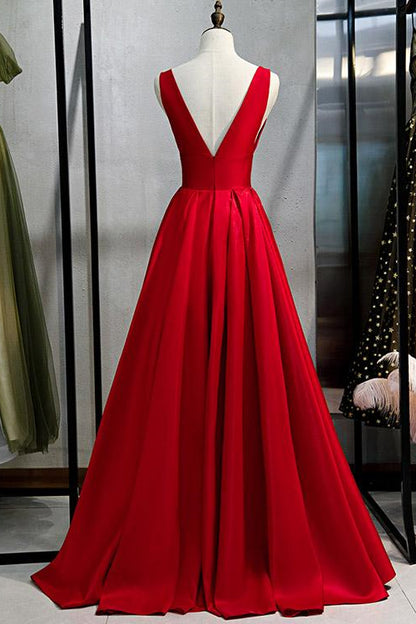 Edgynewlook Elegant Red V-neck A-Line Prom Dress With Sleeveless Online