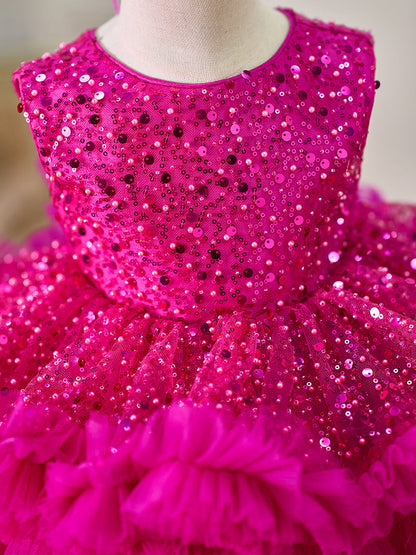 Sequins Tulle Knee-length Baby Girl Dress