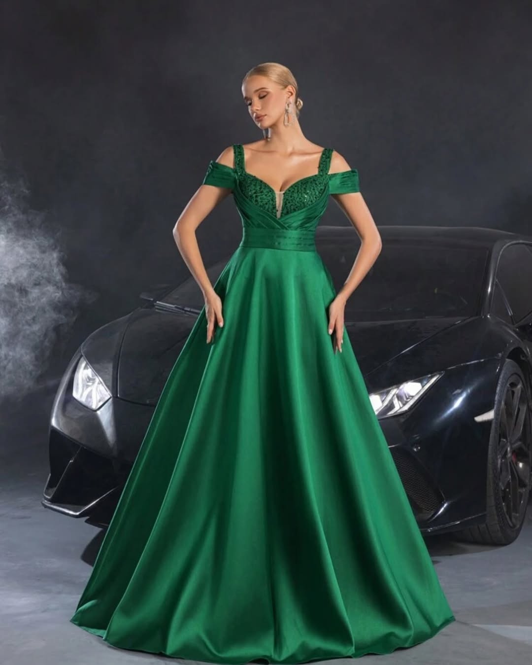 Green Sequins Wide Shoulder Straps Prom Dress ZT0343