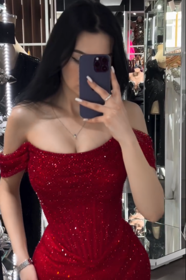 Charming Red Sparkling Off-The-Shoulder Split Strapless Prom Dress ZT0218