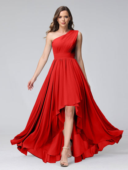 A-Line/Princess One-Shoulder Sleeveless Asymmetrical Bridemaid Dresses with Pockets