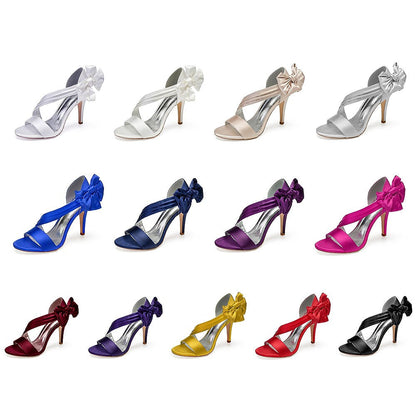 Women's Wedding Shoes with Bowknot Ribbon Tie Open Toe Bridal Shoes