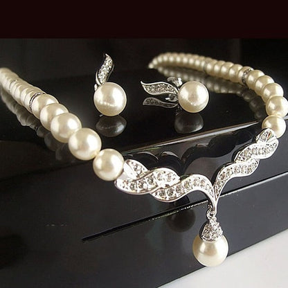 Bridal Jewelry Sets 1 set White Imitation Pearl Earrings Necklace