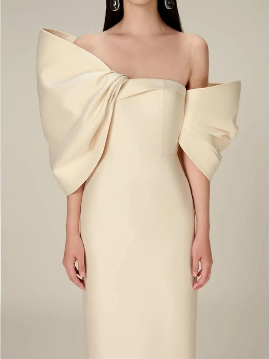 Sheath/Column Half Sleeve Off-the-Shoulder Evening Dresses With Bow(s)