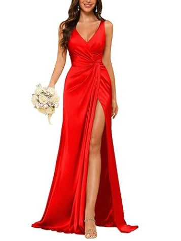 Sheath V-Neck Sleeveless Floor-Length Bridesmaid Dress with Ruched