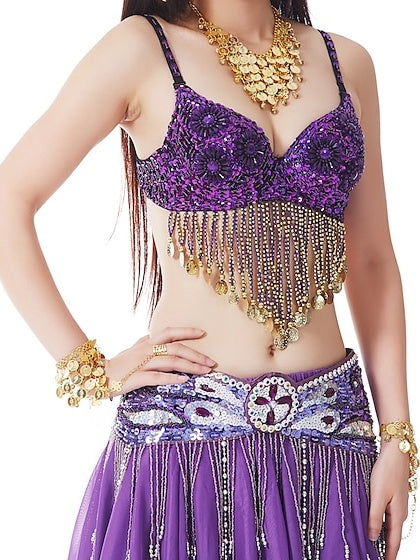 Belly Dance Coin Beading Sequin Women's Training Performance